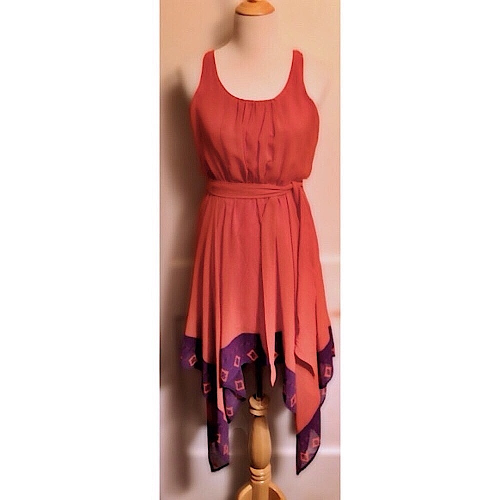 mark. Orange & Purple Shark Bite Hem Dress, Sz. S